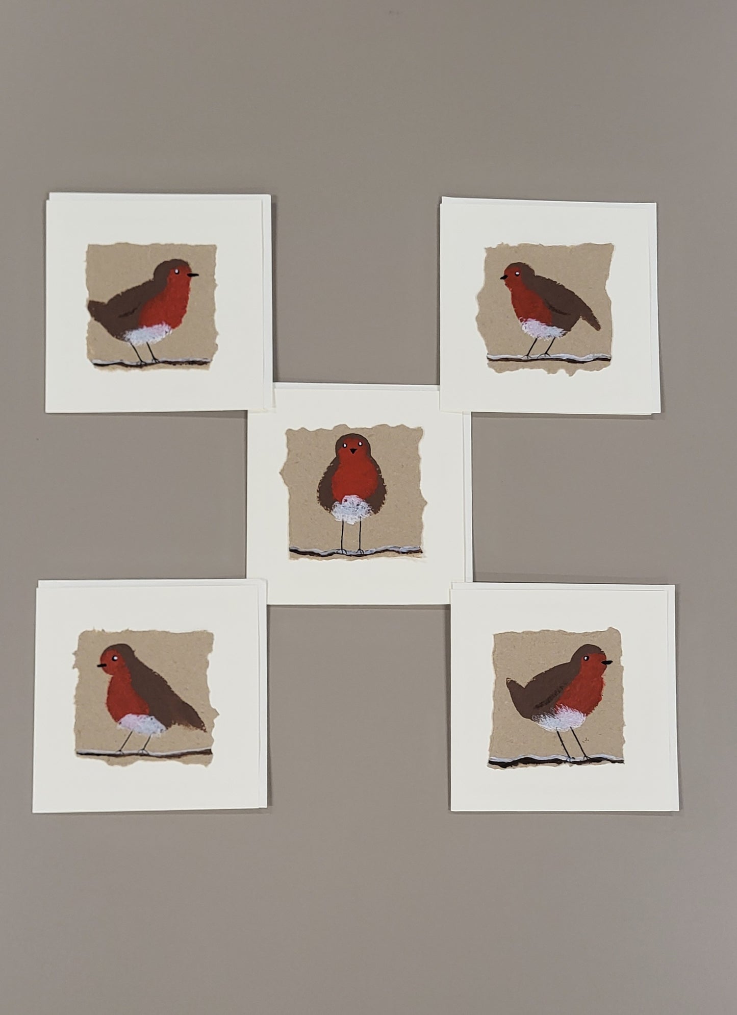 5pk Handmade Christmas Cards Robins