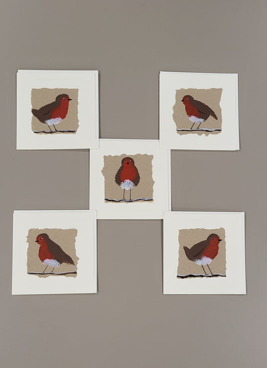 5pk Handmade Christmas Cards Robins